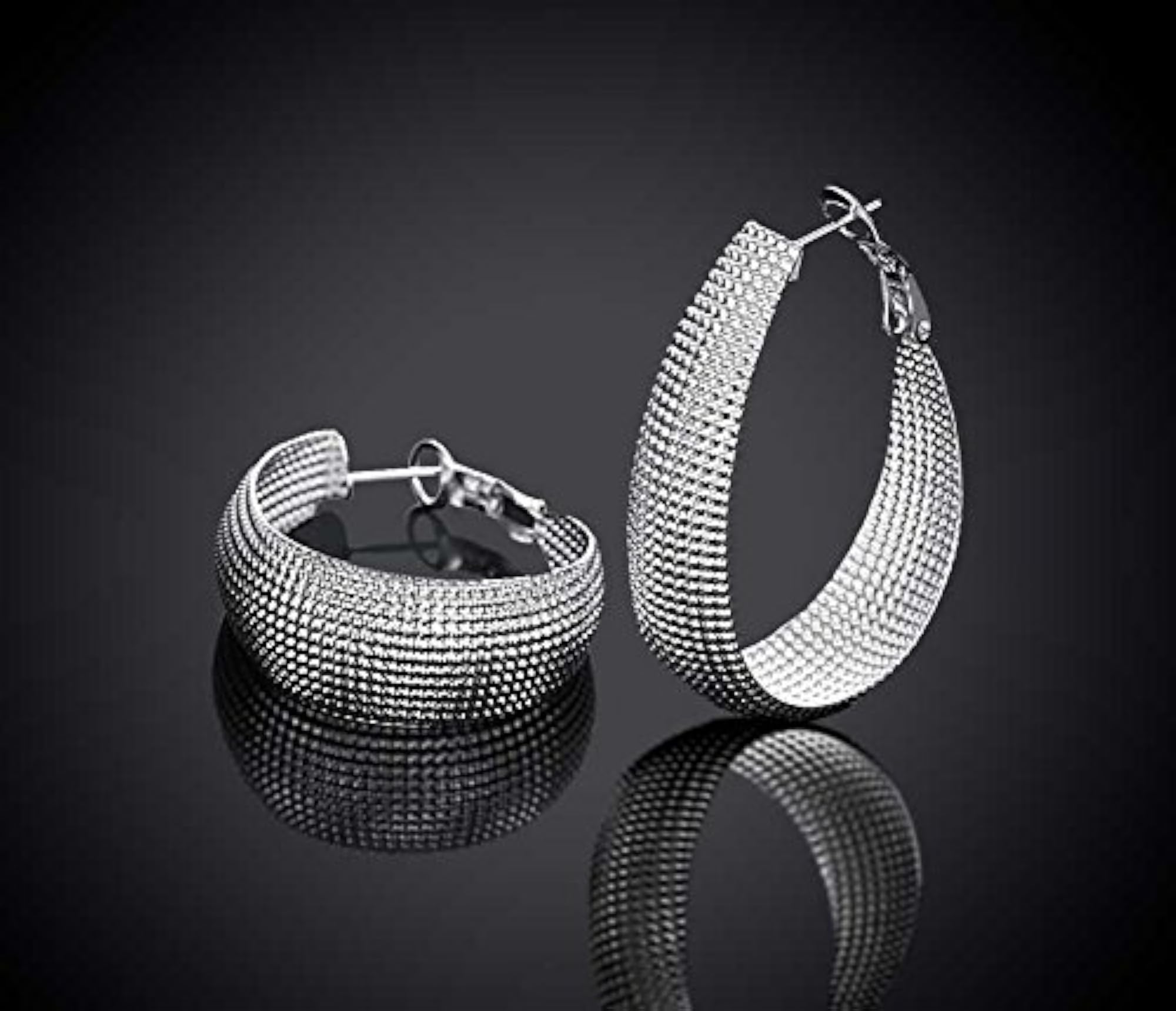 Oval Bali Hoop Earrings Rhodium Plated, Anniversary Gift for Wife